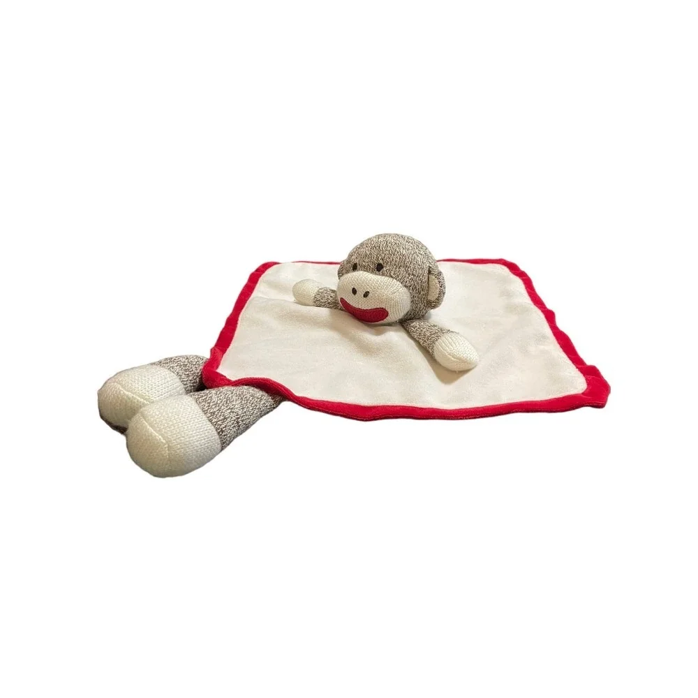 Baby Starters Sock Monkey Lovey Red trim Baby Toy Security blanket Sweet Satiny
